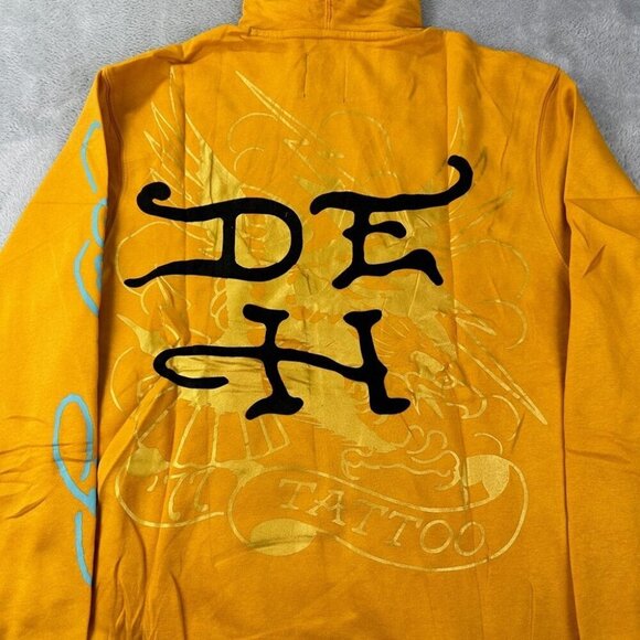 Ed Hardy NWT Men's Size Medium Crouching Panther Yellow Fleece Pullover Hoodie - Picture 5 of 12
